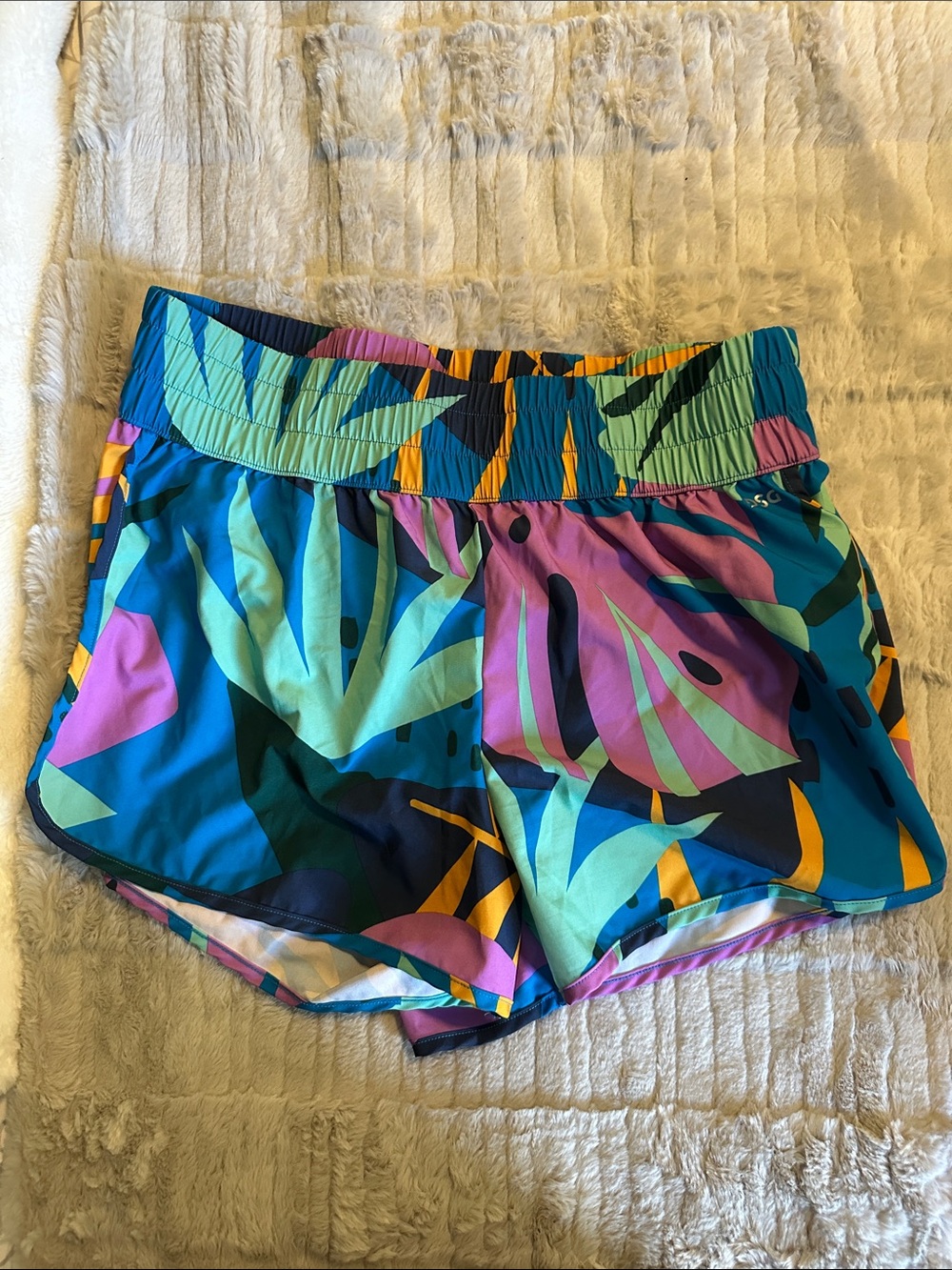 DSG Tropical Leaf Athletic Shorts - Teal, Purple & Yellow